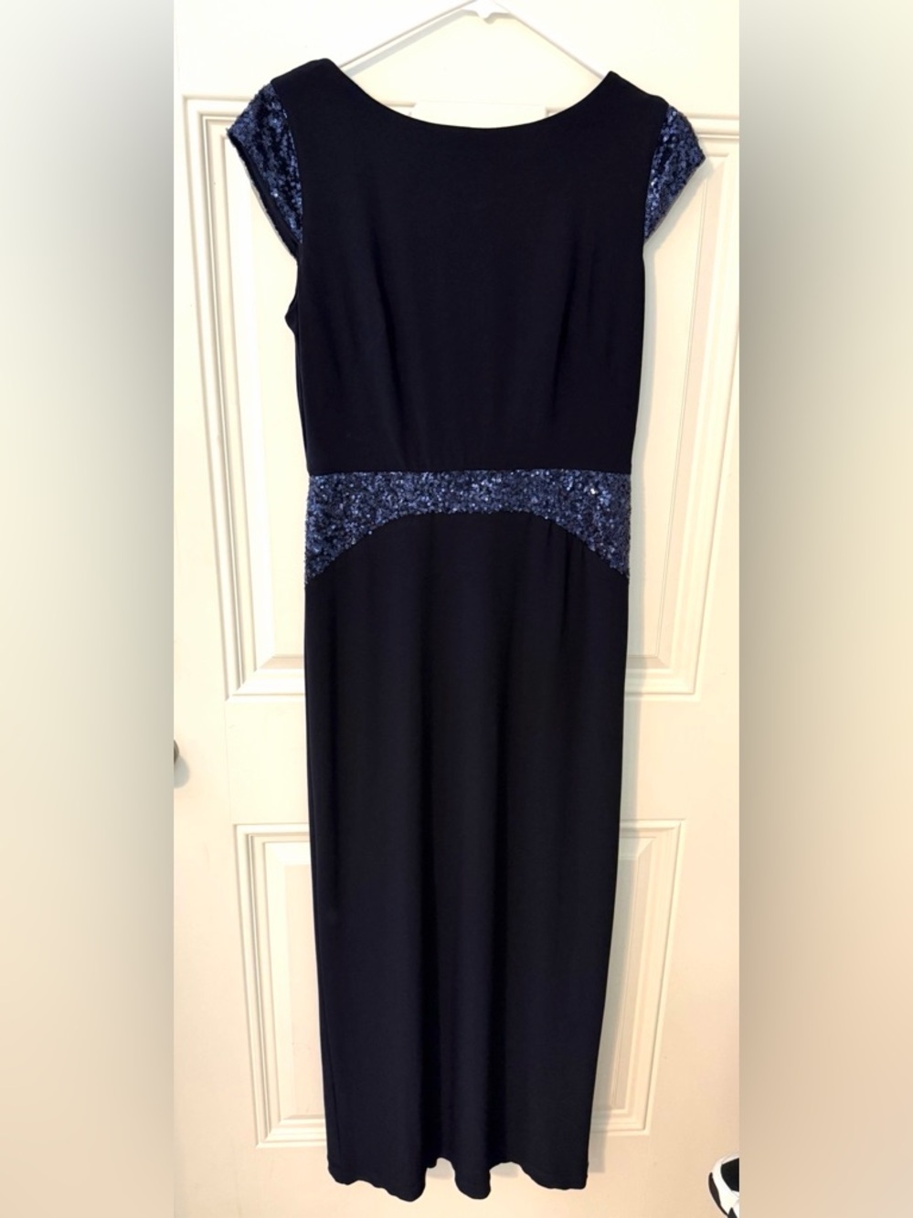 Betsy & Adam Navy Blue Maxi Dress with Sequin Accents
